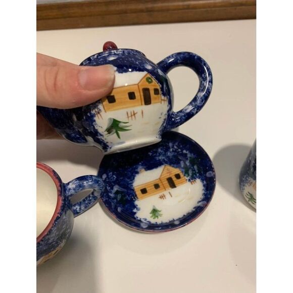 Holiday Miniature ceramic Tea Set made - Picture 4 of 6